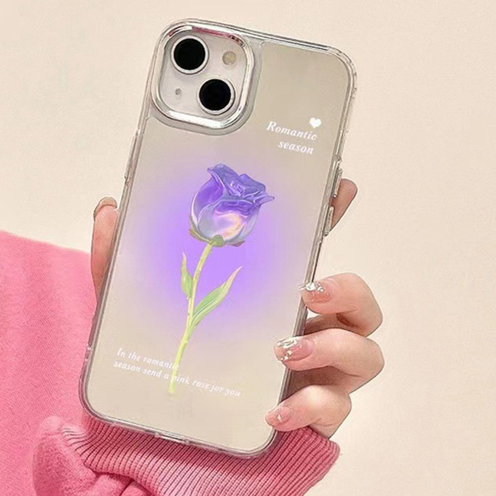 For iPhone 14 Plus Hard PC Phone Case Gradient Rose Flower Mirror Surface Back Cover For iPhone 14 Plus Hard PC Phone Case Gradient Rose Flower Mirror Surface Back Cover